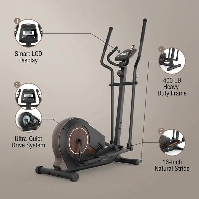 Walnut Stride Pro Heavy Duty Elliptical Machine for Home Gym | 16-Inch Stride, 400LBS Capacity, Ultra-Quiet Low-Impact Cardio for Small Spaces — Lifestyle