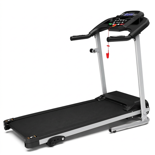 Folding Treadmill with Manual Incline, Fitness Workout Exercise Machine LCD Screen, Shock-Absorbent Running Deck, Device Holder - Black — Studio Shot
